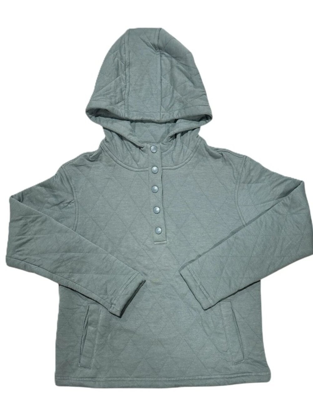 LANDS' END Quilted Pullover Hoodie Quarter Snap Sage Green - Small - NEW NWT